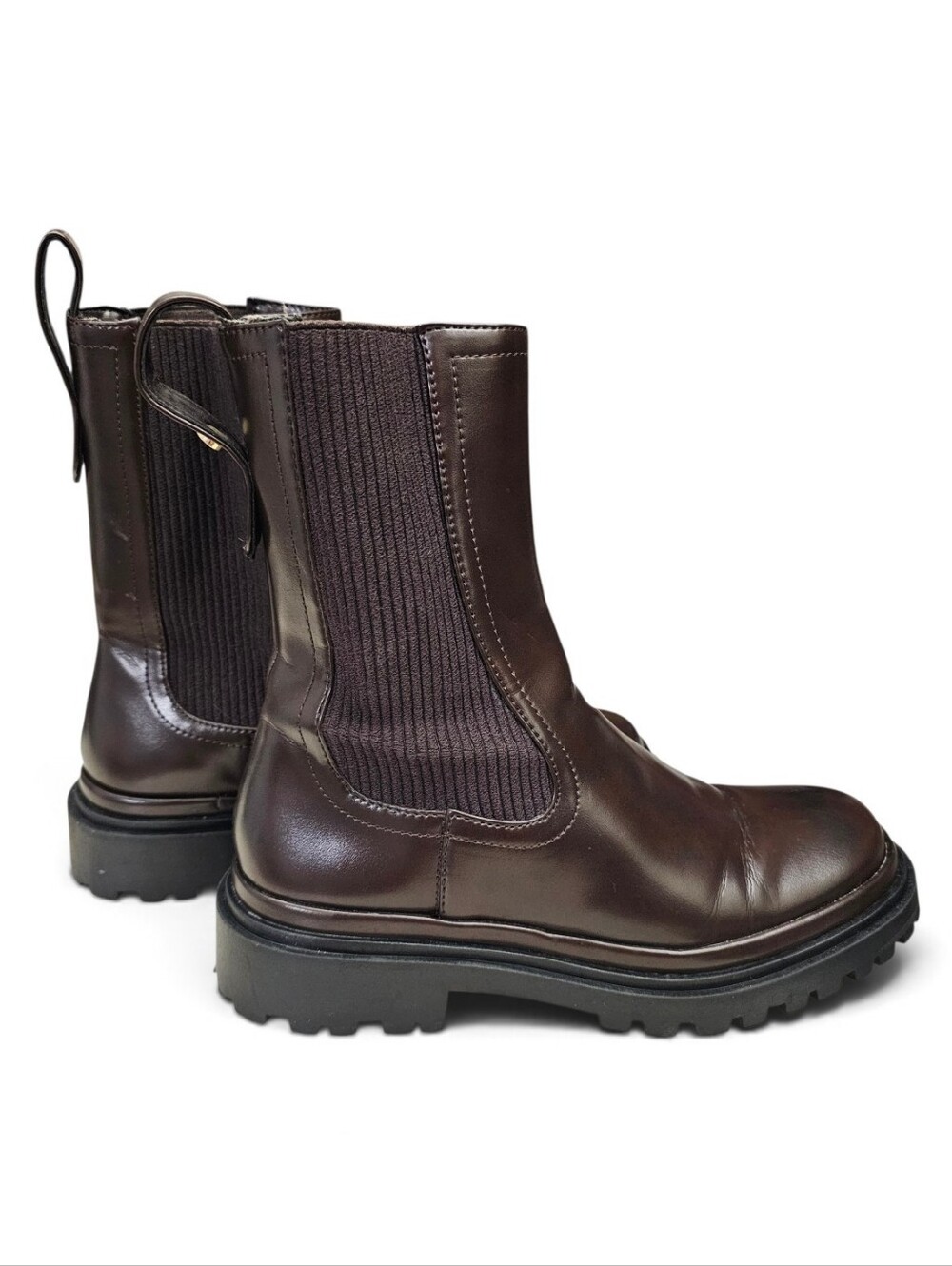 Zara Brown Chelsea Chunky Platform Combat Boots Size 7.5